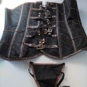 LOVER BEAUTY Size XL Black Gothic Corset W/Thong